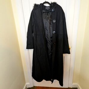 Black Hooded London fog wool trench coat Classic Basic